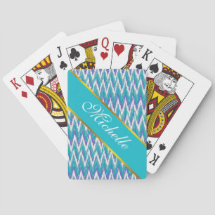 Jeu De Cartes Motif de zigzag d'iKat de Teal et d'améthyste