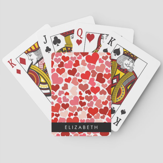 Jeu De Cartes Motif Des Coeurs, Coeurs Rouges, Amour, Votre Nom (dos)