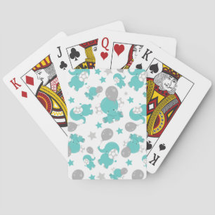 Jeu De Cartes Motif Des Eléphants Bleus, Eléphants Mignons, Étoi
