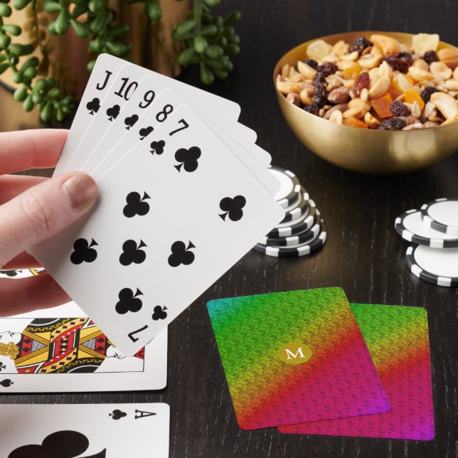 Jeu De Cartes Motif diagonal monogramme vert floral pourpre (In Situ)