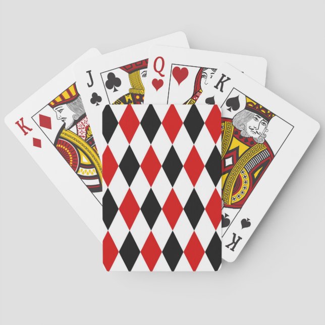 Jeu De Cartes Motif diamant rouge blanc arlequin noir (dos)