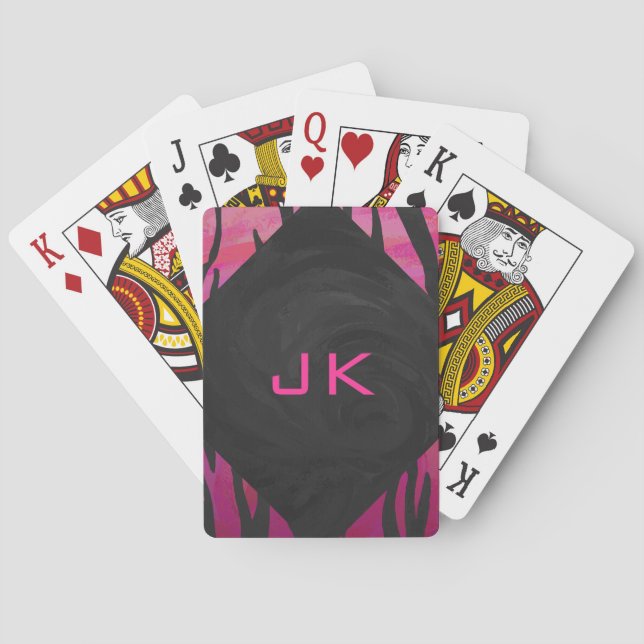 Jeu De Cartes Motif d'impression monogramme rose et noir (dos)