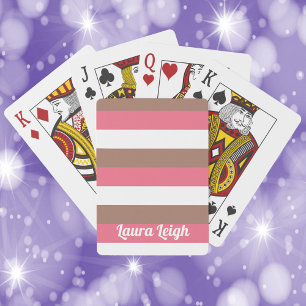 Jeu De Cartes Motif en bande Brown rose blanc Personnaliser