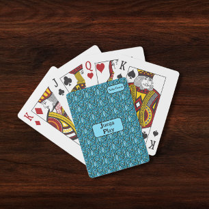 Jeu De Cartes Motif Feuille bleu Bilingue Play-Juega & Nom