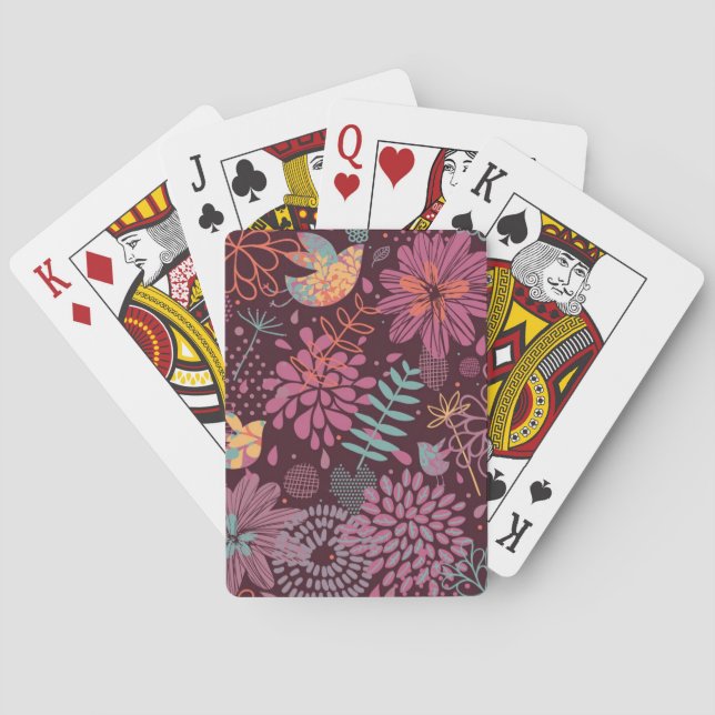 Jeu De Cartes Motif floral abstrait avec des oiseaux (dos)