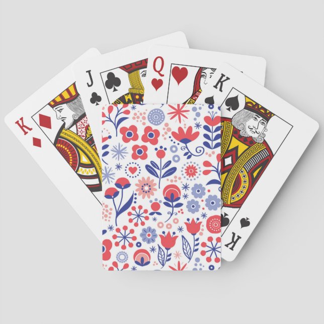 Jeu De Cartes Motif floral bleu et de corail (dos)