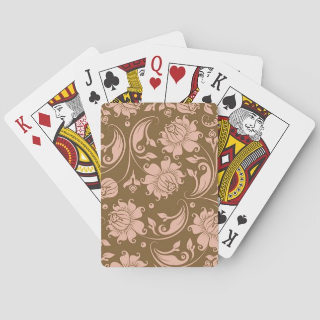 Jeu De Cartes Motif floral de rose et de brun (dos)