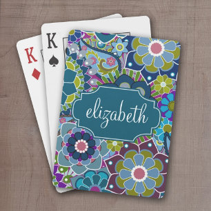Jeu De Cartes Motif floral funky avec nom personnalisé