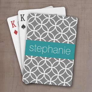 Jeu De Cartes Motif géométrique gris et blanc avec nom personnal