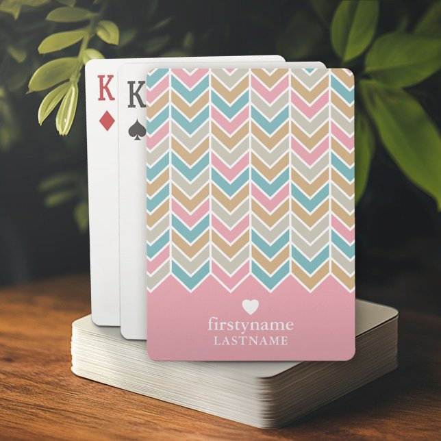 Jeu De Cartes Motif Herringbone moderne - Or bleu rose (Personalized playing cards)
