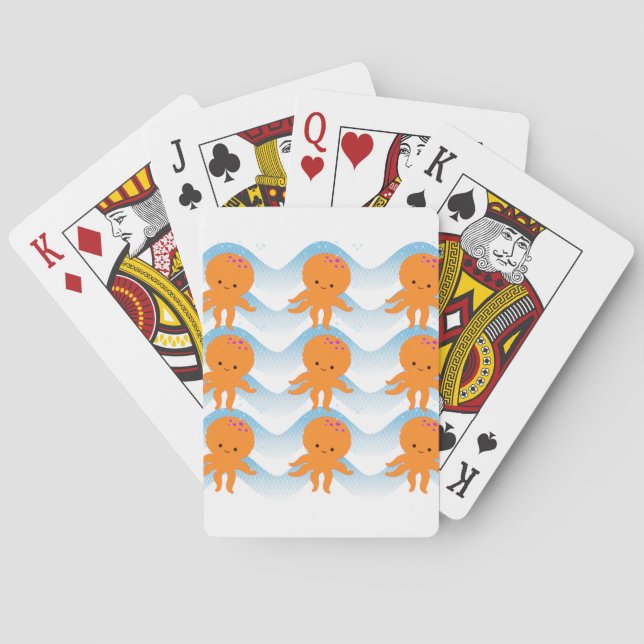 Jeu De Cartes Motif Octopus Orange Et Vagues Bleues (dos)