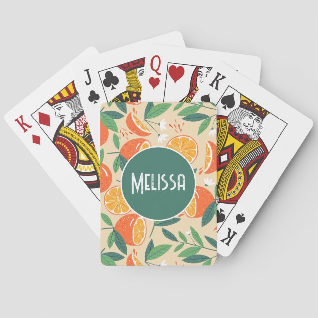 Jeu De Cartes Motif rétro de fruits d'agrumes orange (dos)