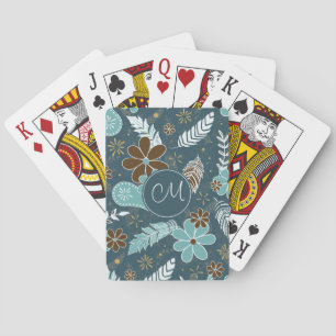 Jeu De Cartes motif turquoise fleuri turquoise en plumes