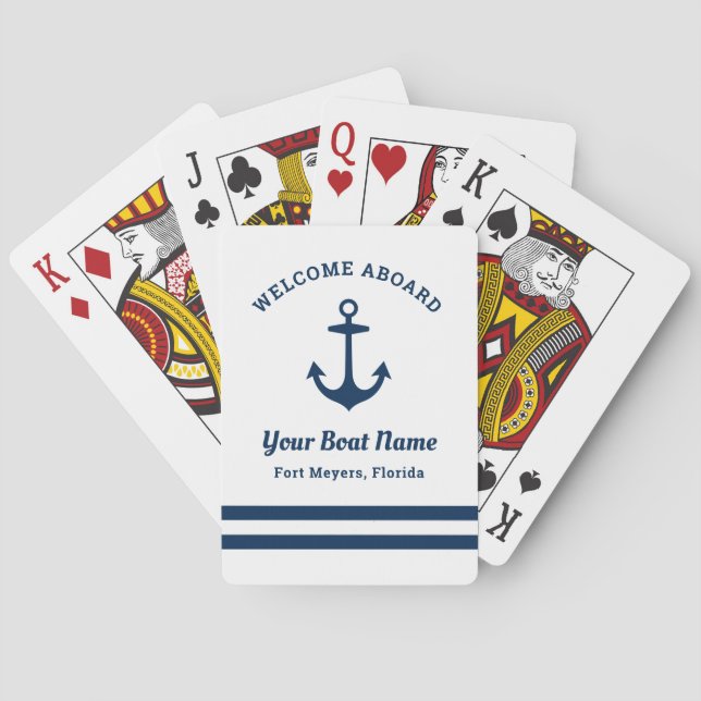 Jeu De Cartes Nautical Navy Welcome Aboard Nom du bateau (dos)