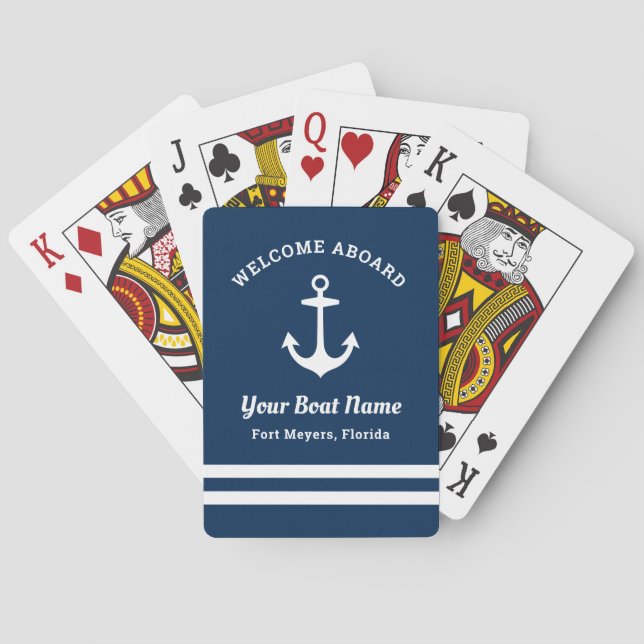 Jeu De Cartes Nautical Navy Welcome Aboard Nom du bateau (dos)