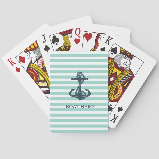 Jeu De Cartes Nautique, Ancre, Bandes vertes à la menthe (dos)