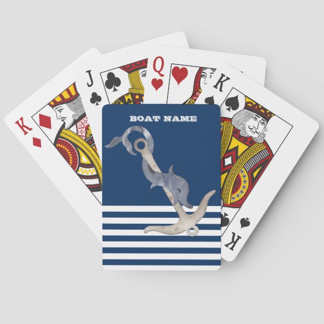 Jeu De Cartes Nautique, Ancre Dolphin Marine Bleu rayé (dos)
