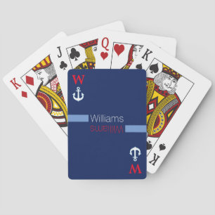 Jeu De Cartes nautique bleu personnalisé du nom de famille  