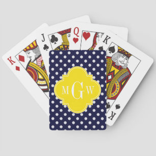 Jeu De Cartes Navy Blanc Points Jaunes Quatrefeuilles 3 Monogram