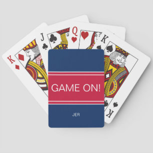 Jeu De Cartes Navy & Rouge GAME ON Citation Monogramme Initiales