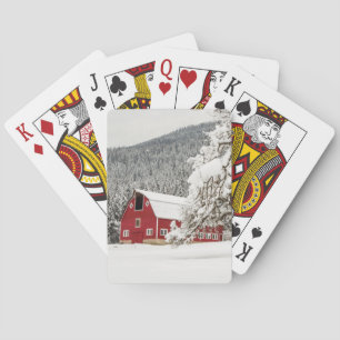 Jeu De Cartes Neige fraîche sur la grange rouge