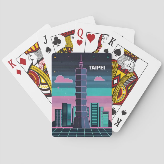 Jeu De Cartes Neon 80s Synthwave Taipei 101 Taiwan (dos)