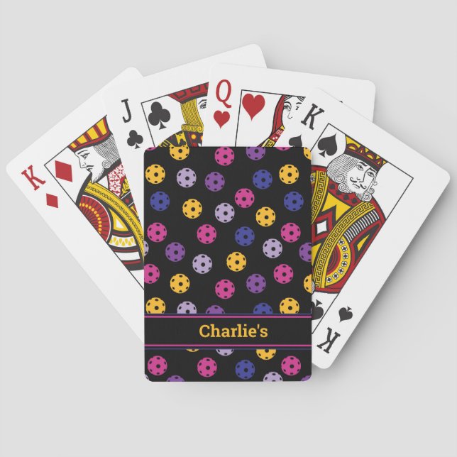 Jeu De Cartes Neon sur le pickleball noir, texte personnalisé (dos)