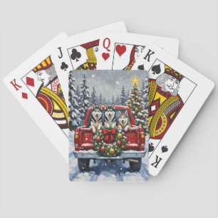 Jeu De Cartes Noël Siberian Husky Camion Rouge Fêtes