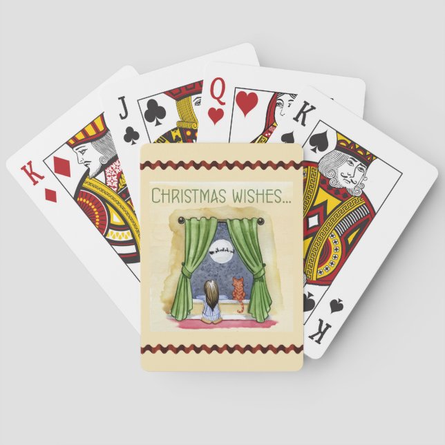 Jeu De Cartes Noël Souhaite Mignonne Enfant & Kitty Chat Noël (dos)