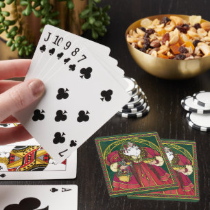 Jeu De Cartes Noël vintage, Père Noël avec feuilles de houx
