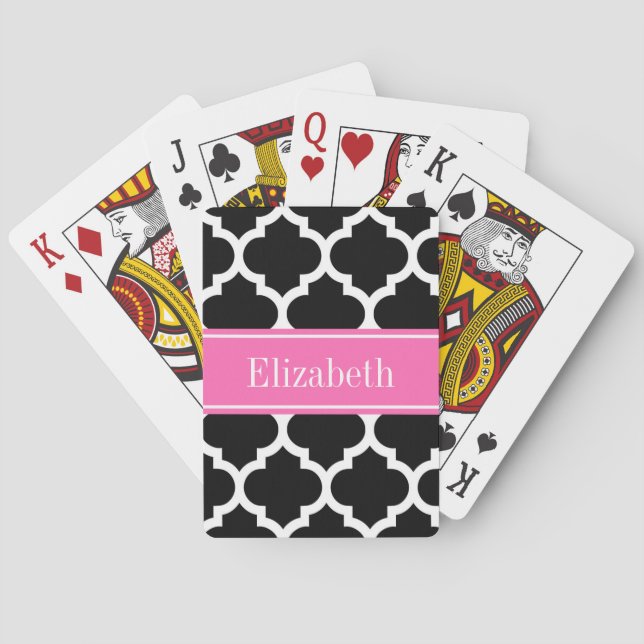 Jeu De Cartes Noir Blanc Marocain #5 Hot Rose #2 Nom Monogramme (dos)