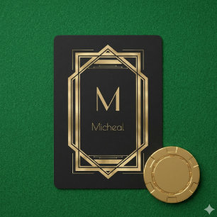 Jeu De Cartes Noir et Or Géométrique   Monogramme & Nom