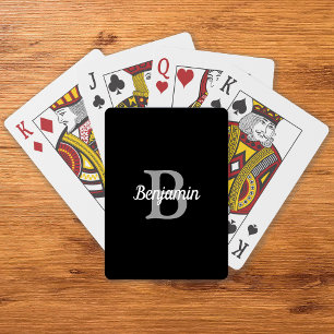 Jeu De Cartes Noir Gris Blanc Rétro Monogramme Personnalisé
