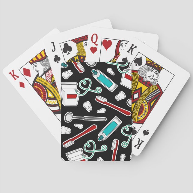 Jeu De Cartes Noir mignon d'impression de dentiste/hygiéniste (dos)