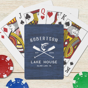 Jeu De Cartes Nom de famille Lake House Blue Rustic Wood