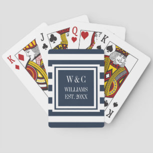 Jeu De Cartes Nom de famille personnalisé Monogramme Marine Bleu