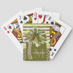 Jeu De Cartes Nom de monogramme personnalisé Palm Tree