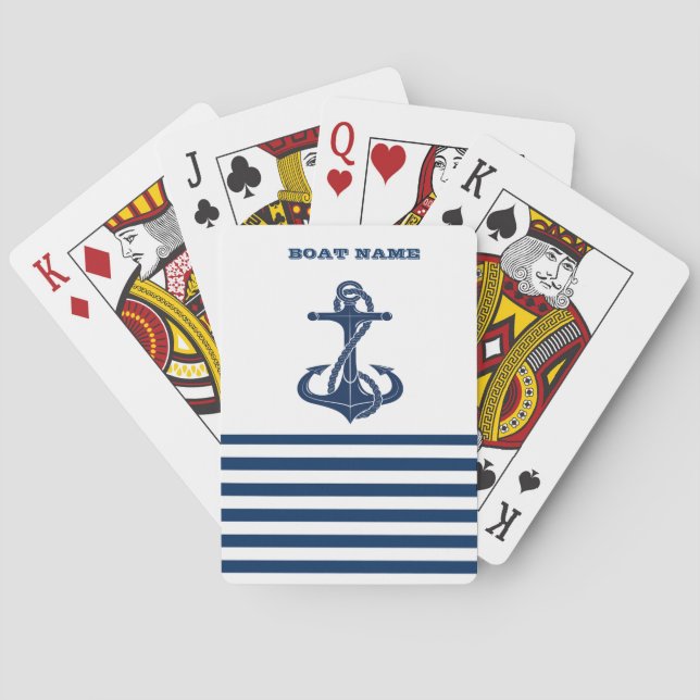 Jeu De Cartes Nom du bateau nautique, Ancre Bleu Bleu Bleu Blanc (dos)