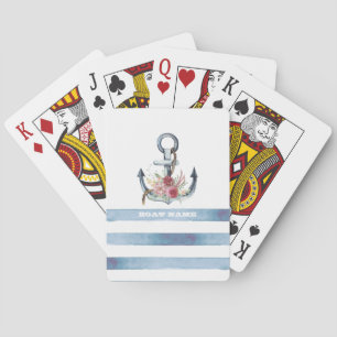 Jeu De Cartes Nom du bateau nautique, Fleurs d'Ancres rayures