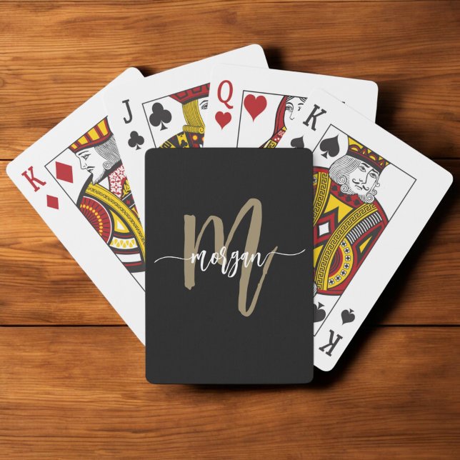 Jeu De Cartes Nom du monogramme Black Gold Modern Script (Créateur téléchargé)