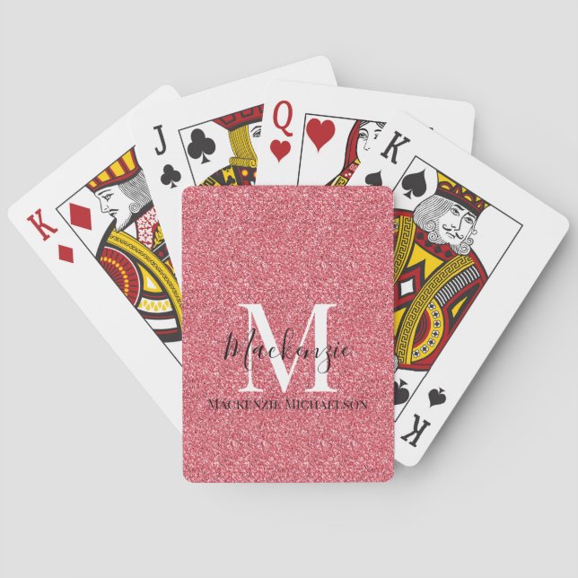 Jeu De Cartes Nom du monogramme de la Parties scintillant rouge  (dos)