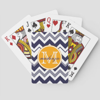 Jeu De Cartes Nom du monogramme Marine Bleu Blanc Chevron Motif