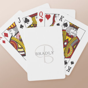 Jeu De Cartes Nom élégant Monogramme   Blanc et gris
