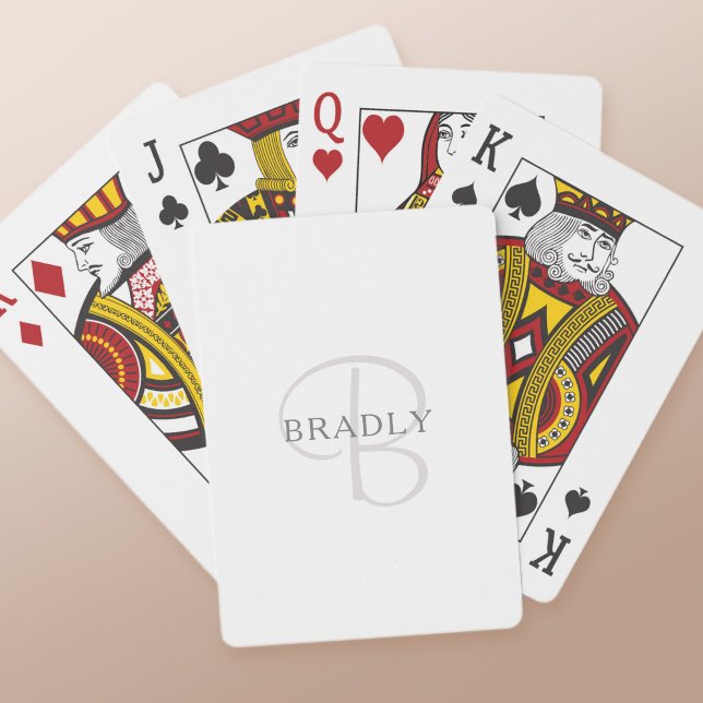 Jeu De Cartes Nom élégant Monogramme | Blanc et gris (Créateur téléchargé)