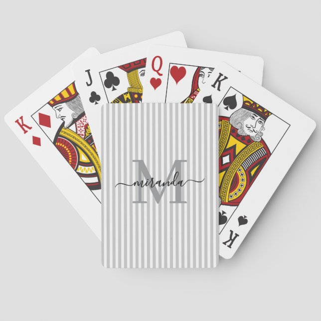 Jeu De Cartes Nom en monogramme rayé gris et blanc (dos)