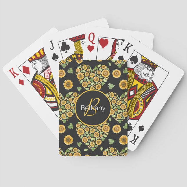Jeu De Cartes Nom et personnaliser initiale du tournesol jaune (dos)