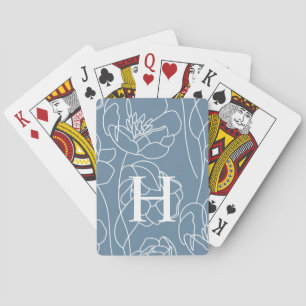 Jeu De Cartes Nom Monogramme Bleu Moderne Fleur Sauvage