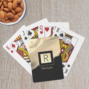 Jeu De Cartes Nom & Monogramme, Boîte Noire & Or, Agate Or