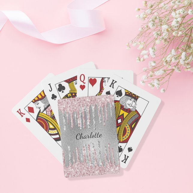 Jeu De Cartes Nom monogramme en gouttes de paillettes roses arge (Créateur téléchargé)