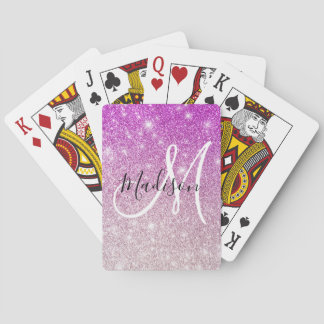 Jeu De Cartes Nom monogramme paillettes violet Girly & Glam